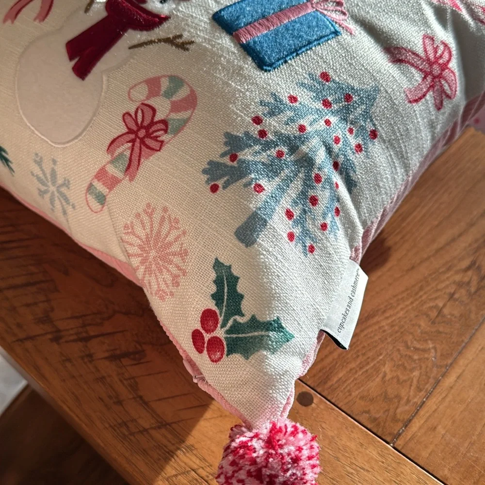 CHRISTMAS PINK CORDUROY PILLOW. NWT